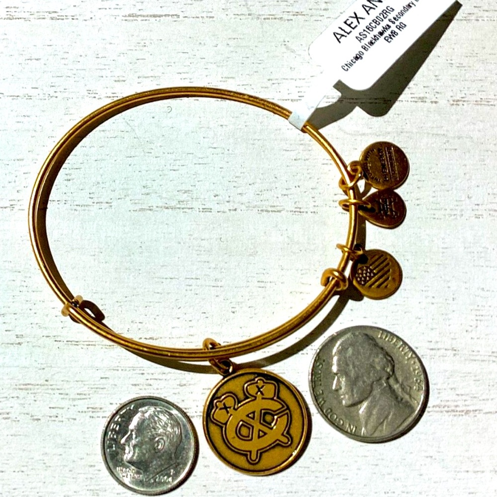NWT NHL Chicago Blackhawks Antique Gold Alex and Ani Adjustable bangle w/ box - Picture 2 of 5